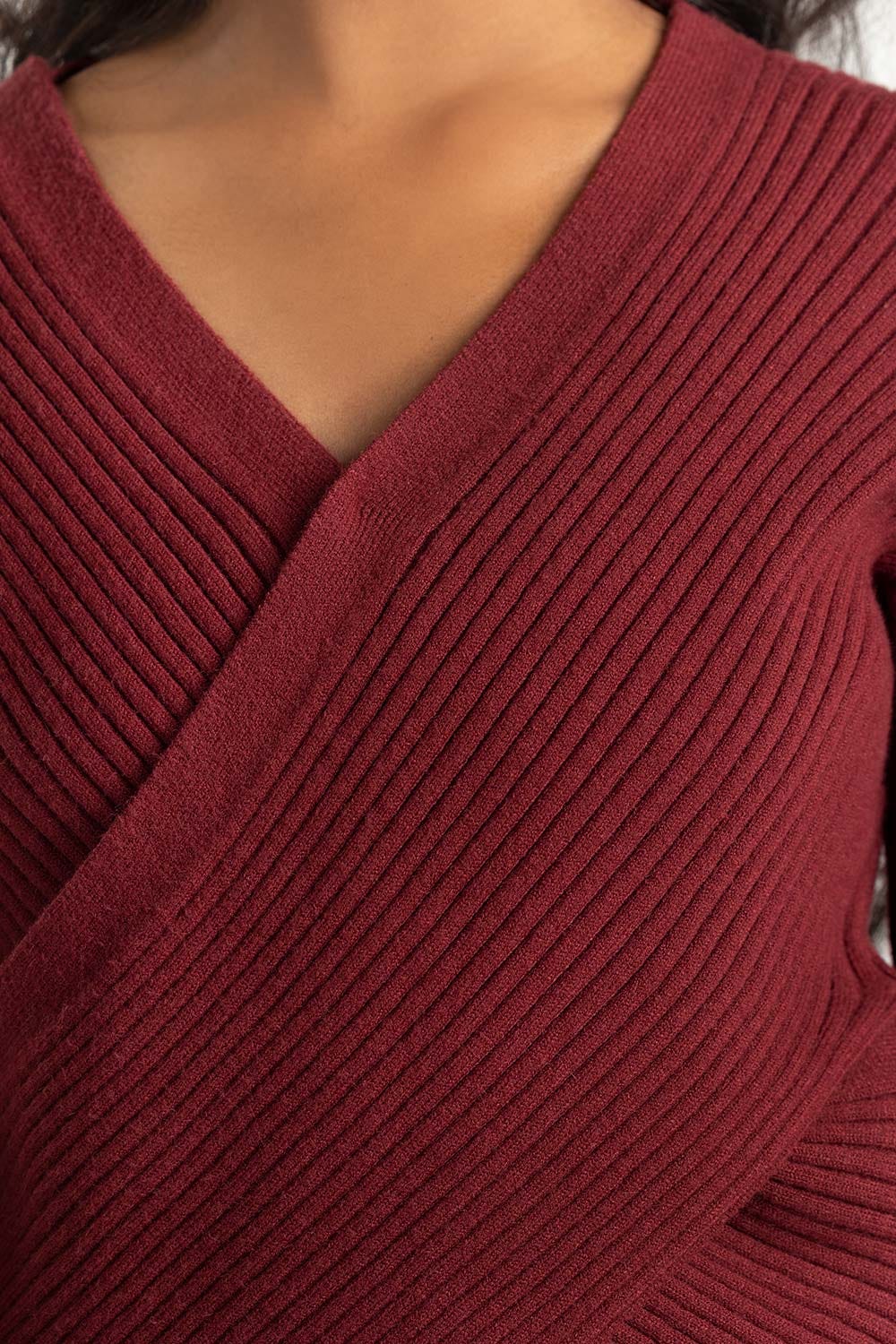 Maroon Wrap Sweater 224-211-032