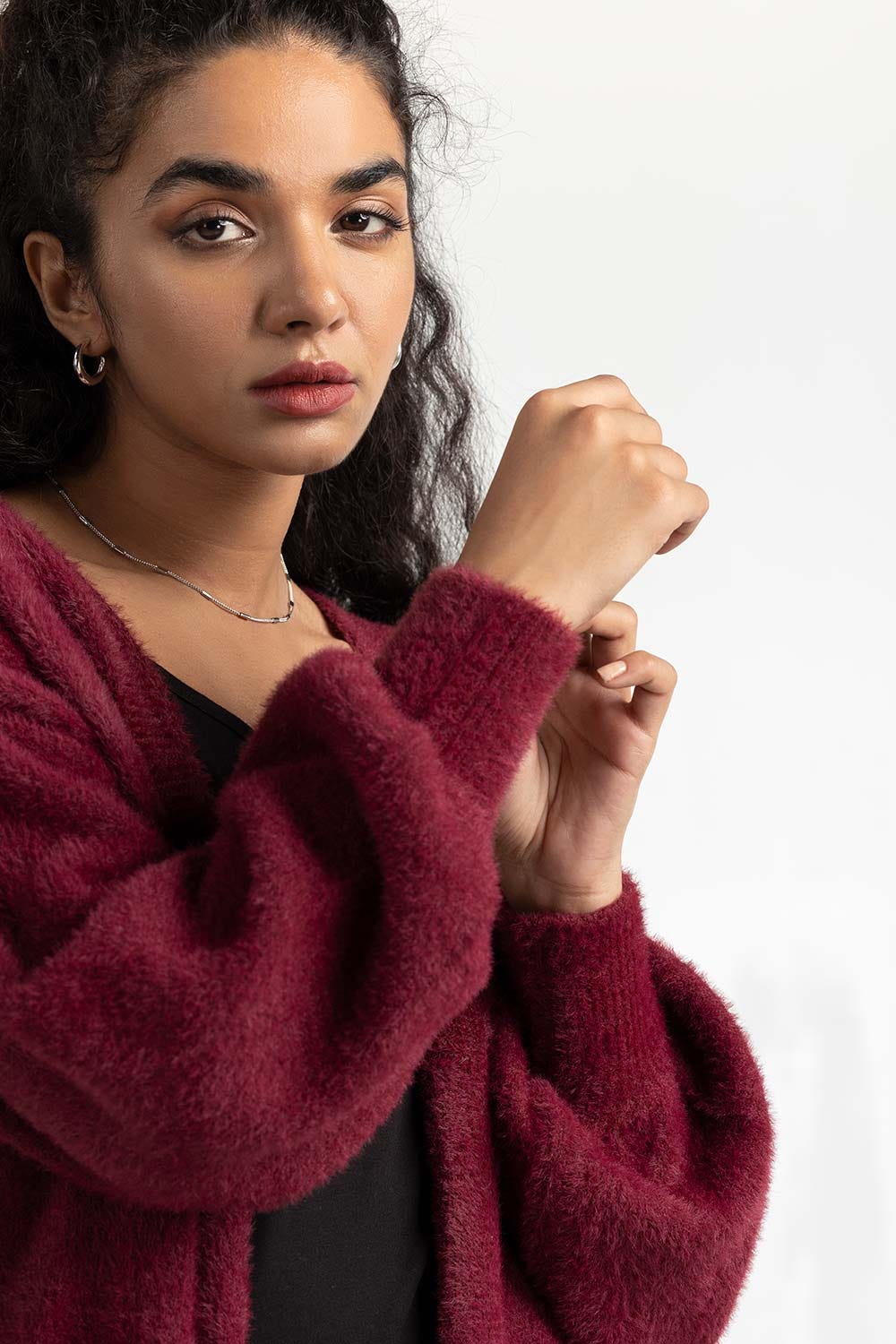 Maroon High-Low Open Cardigan 224-211-064