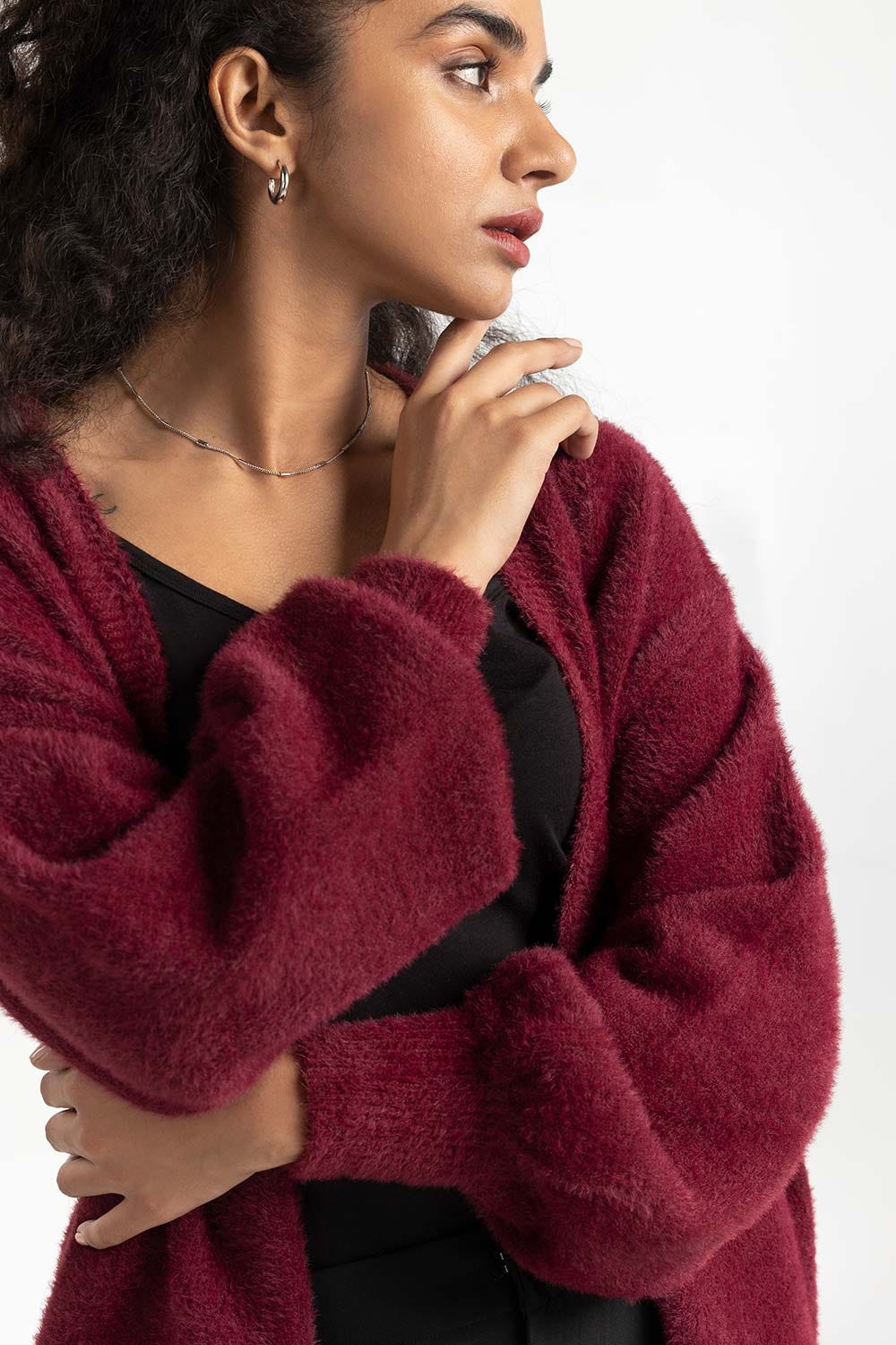 Maroon High-Low Open Cardigan 224-211-064