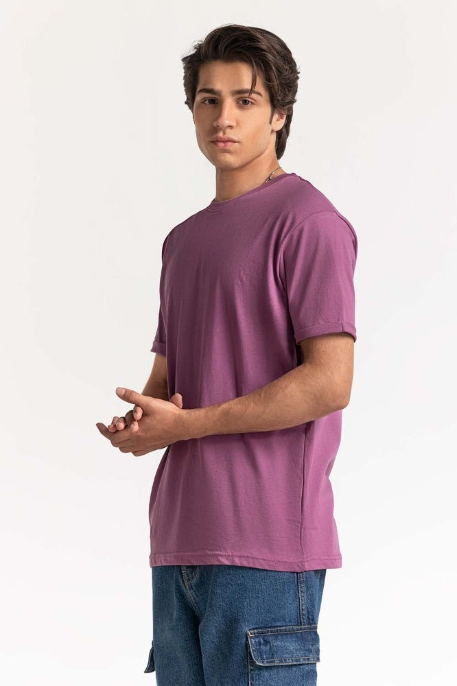 Mauve Roled Up Sleeve Tee TS-CNSJ24-088