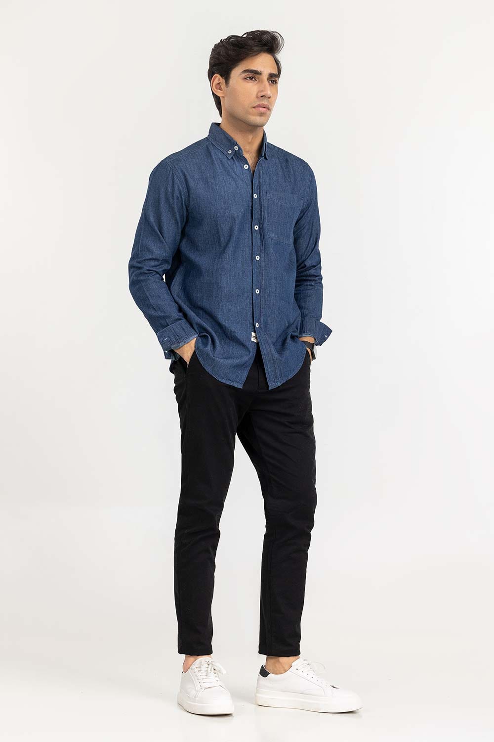 Med Blue Yarn Dyed Casual Shirt M-DNM-S-013 CS