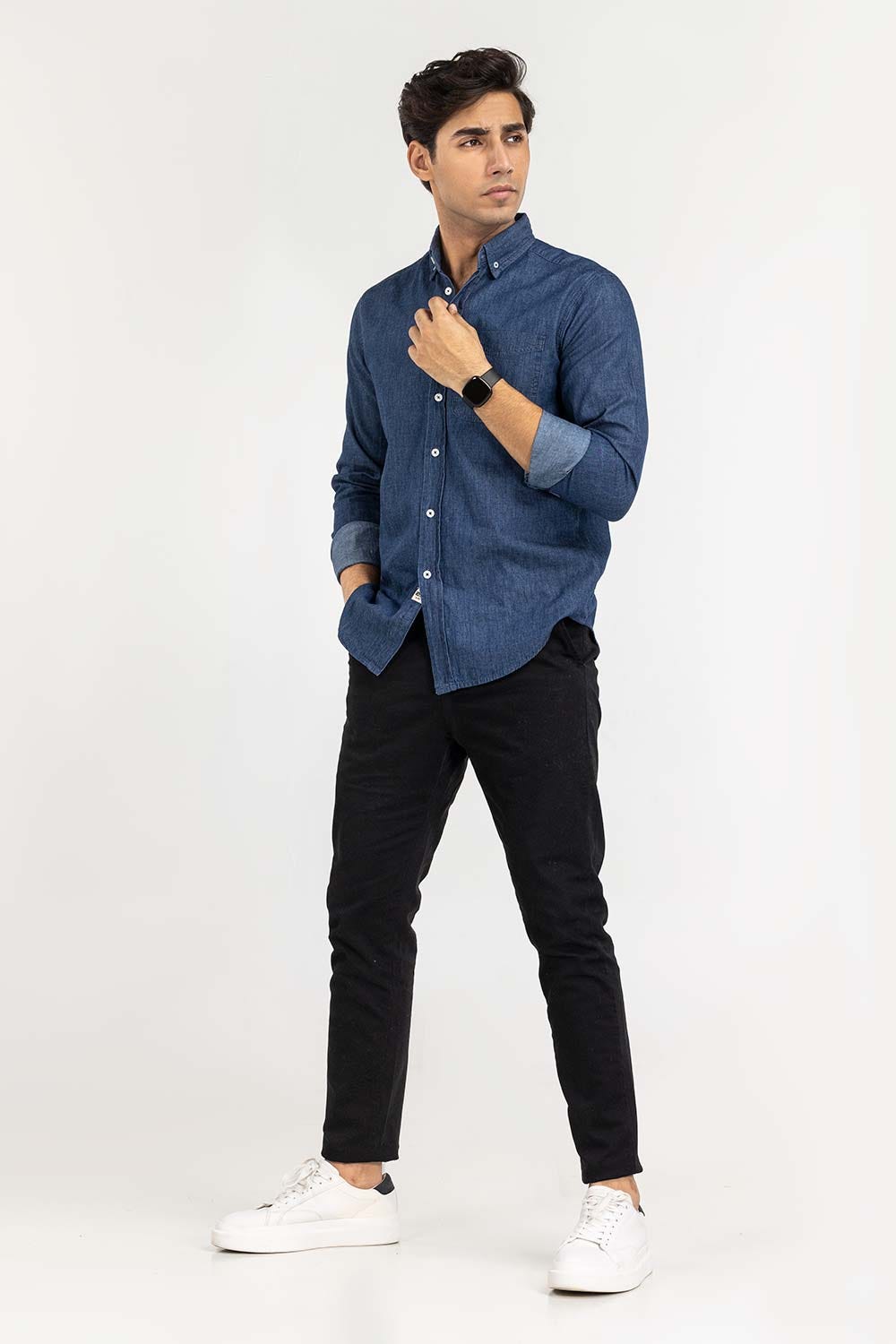 Med Blue Yarn Dyed Casual Shirt M-DNM-S-013 CS
