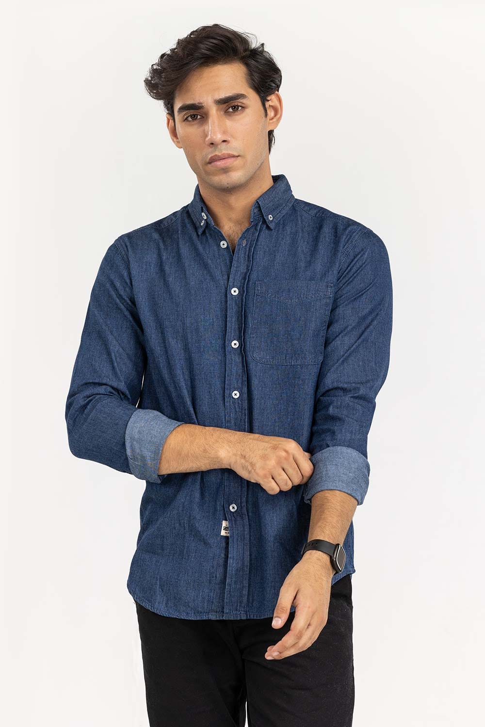 Med Blue Yarn Dyed Casual Shirt M-DNM-S-013 CS