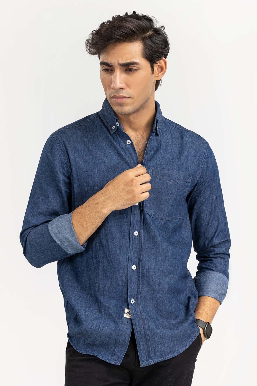 Med Blue Yarn Dyed Casual Shirt M-DNM-S-013 CS