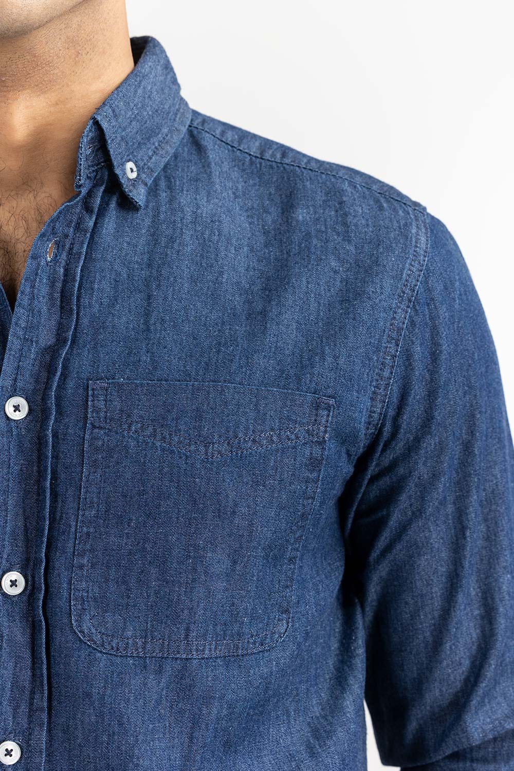 Med Blue Yarn Dyed Casual Shirt M-DNM-S-013 CS