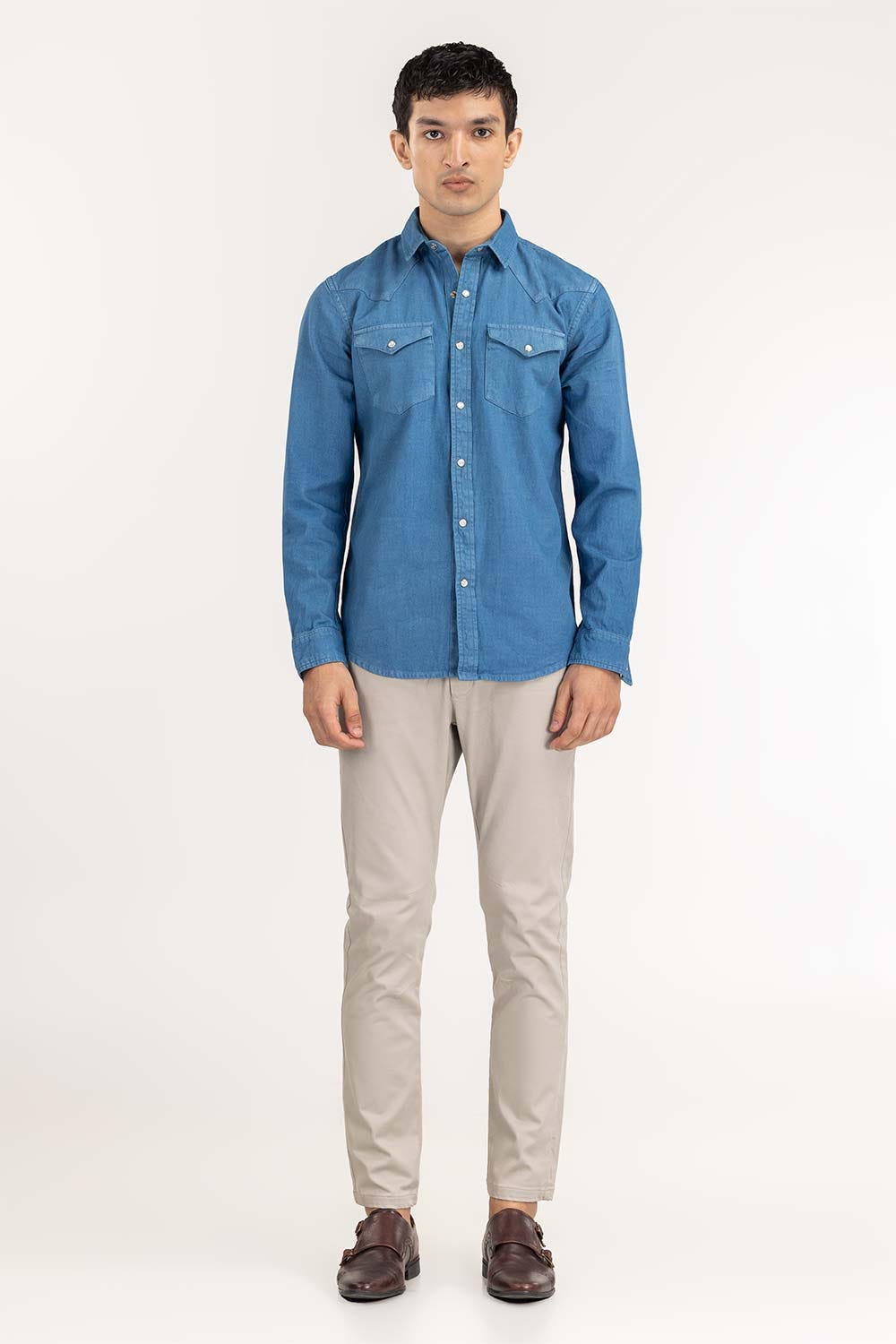 Med Blue Yarn Dyed Casual Shirt M-DNM-S-016 CS