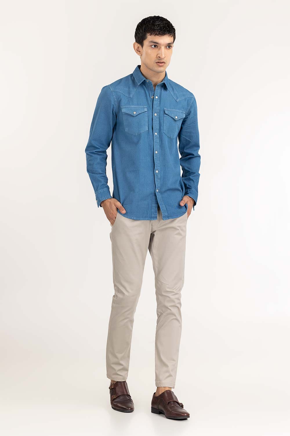 Med Blue Yarn Dyed Casual Shirt M-DNM-S-016 CS