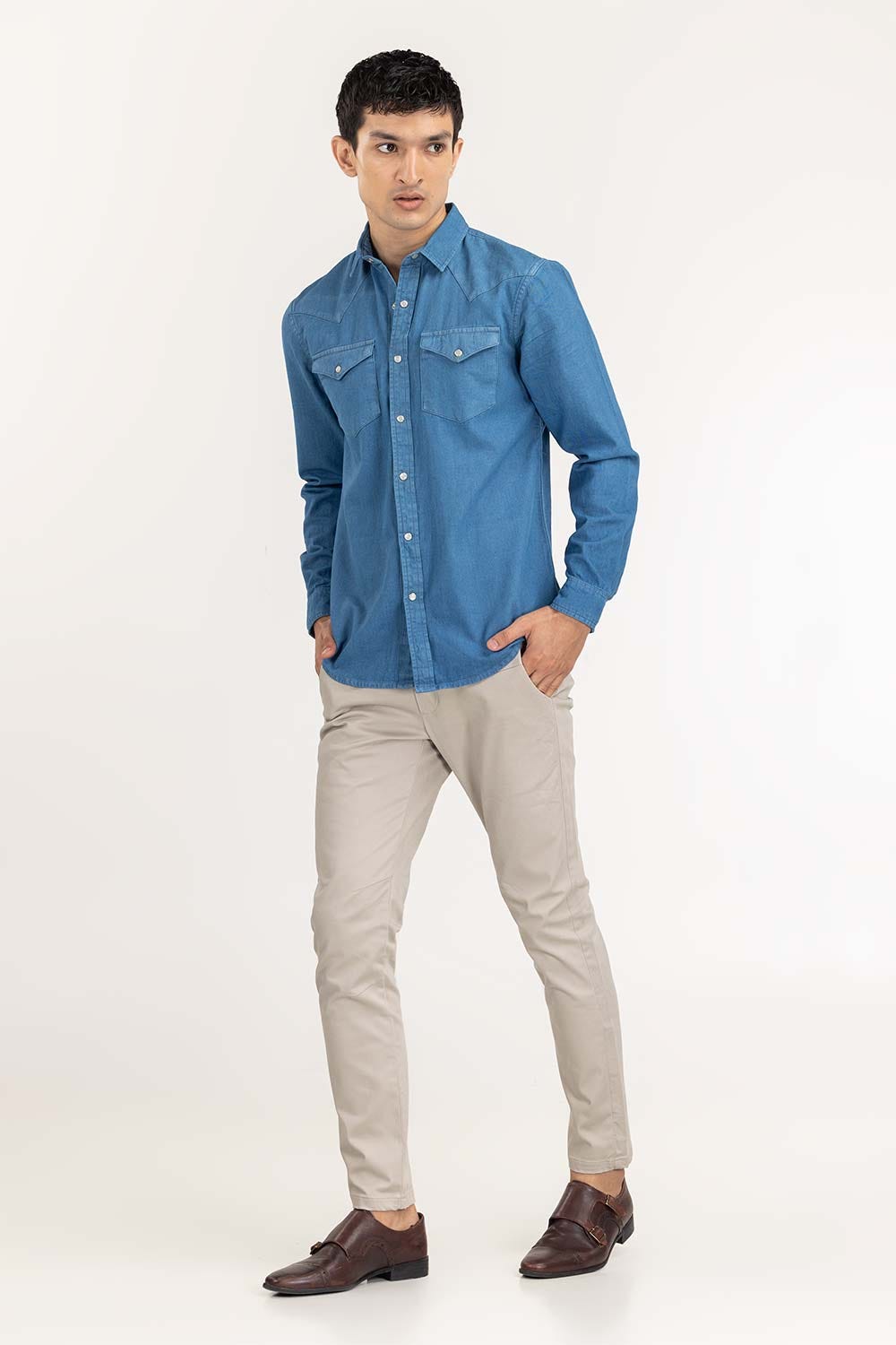 Med Blue Yarn Dyed Casual Shirt M-DNM-S-016 CS