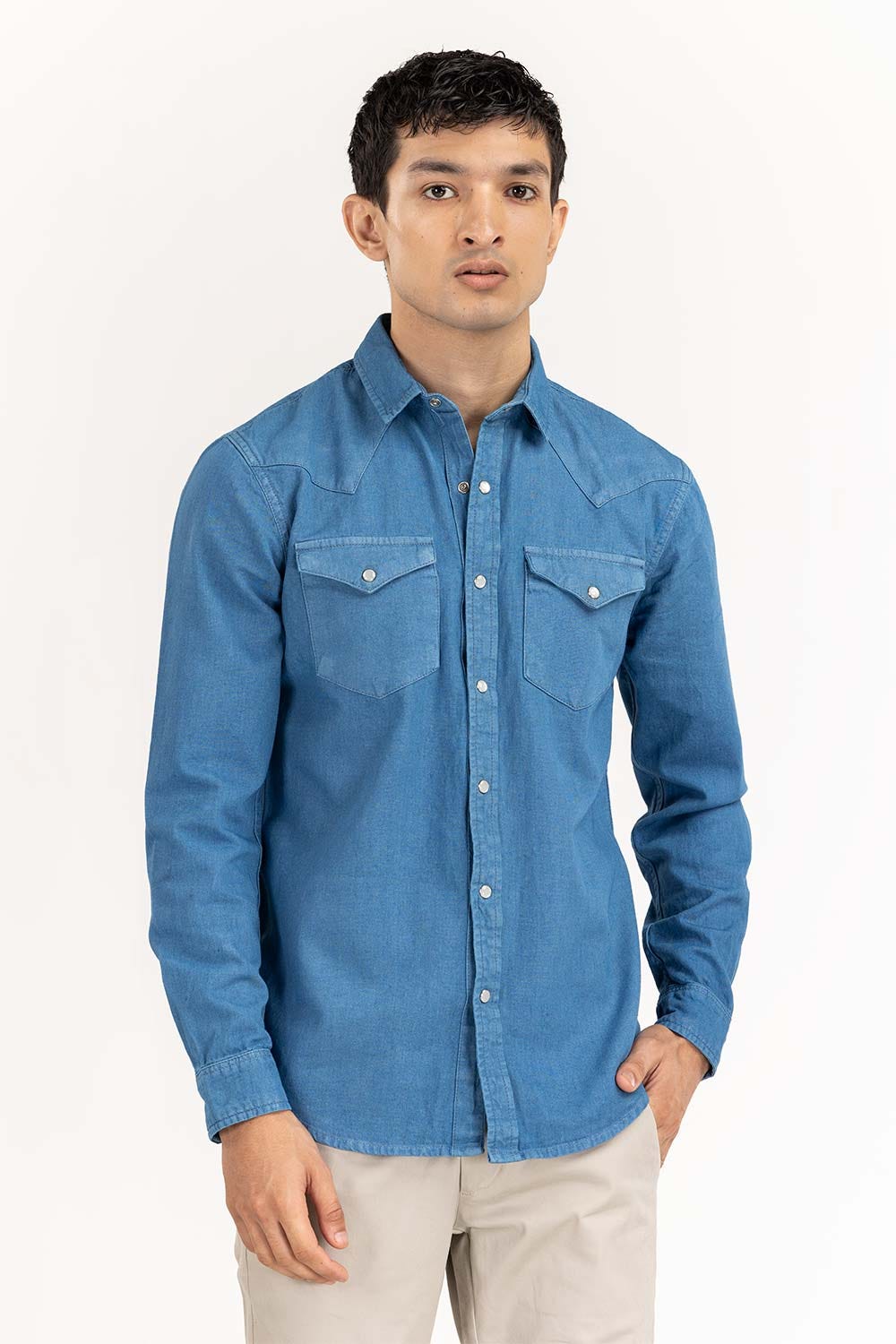 Med Blue Yarn Dyed Casual Shirt M-DNM-S-016 CS