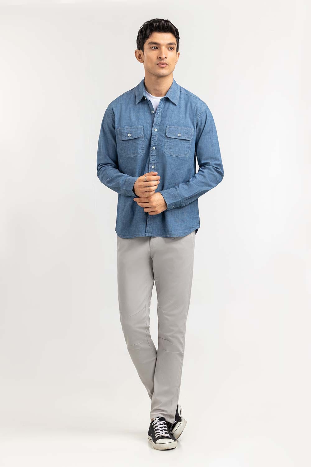 Medium Blue Yarn Dyed Casual Shirt M-DNM-S-009 CS