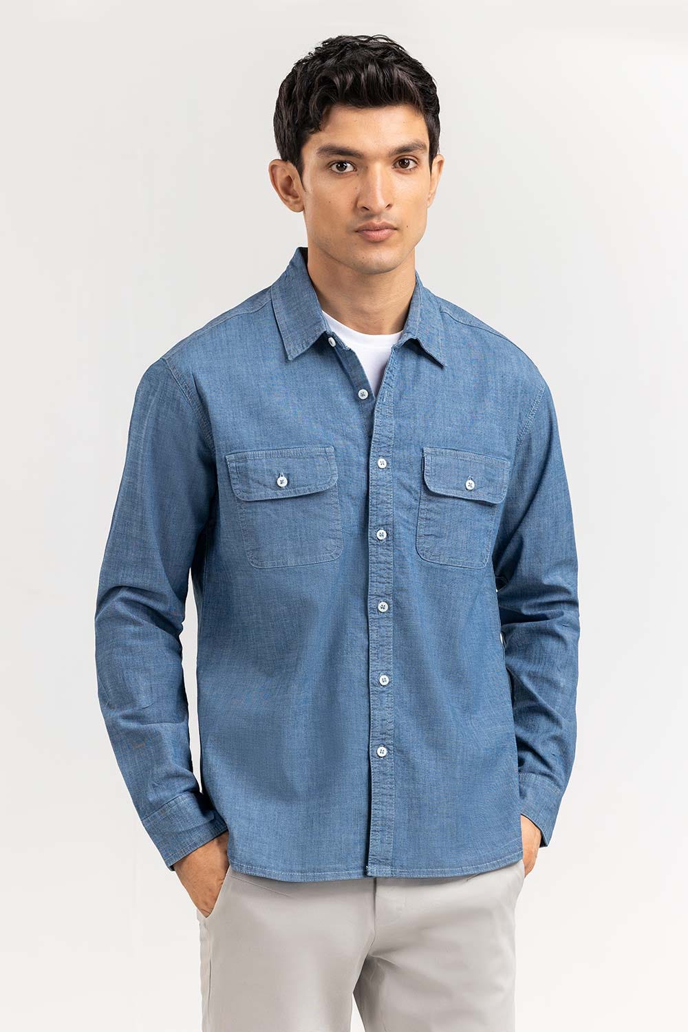Medium Blue Yarn Dyed Casual Shirt M-DNM-S-009 CS