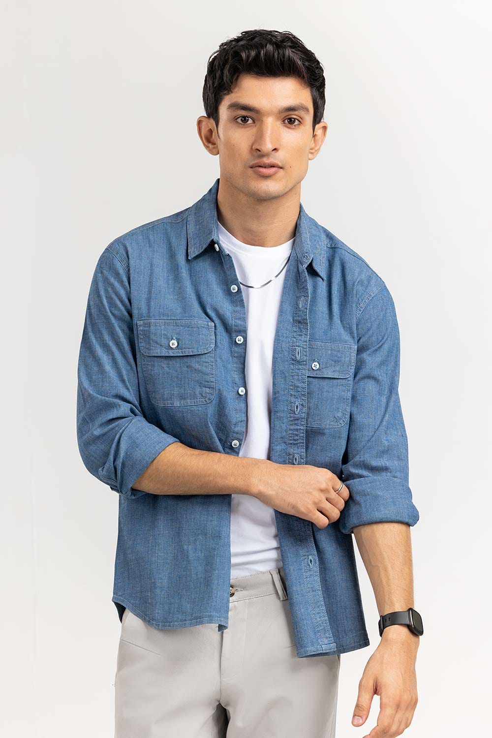 Medium Blue Yarn Dyed Casual Shirt M-DNM-S-009 CS