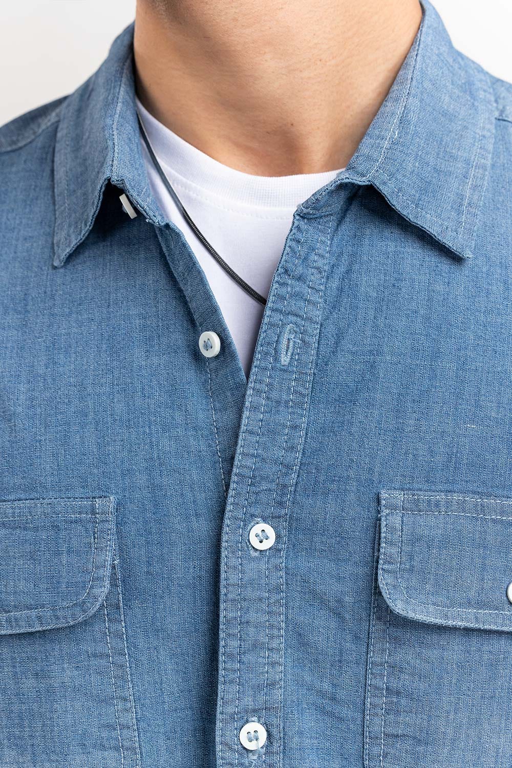 Medium Blue Yarn Dyed Casual Shirt M-DNM-S-009 CS