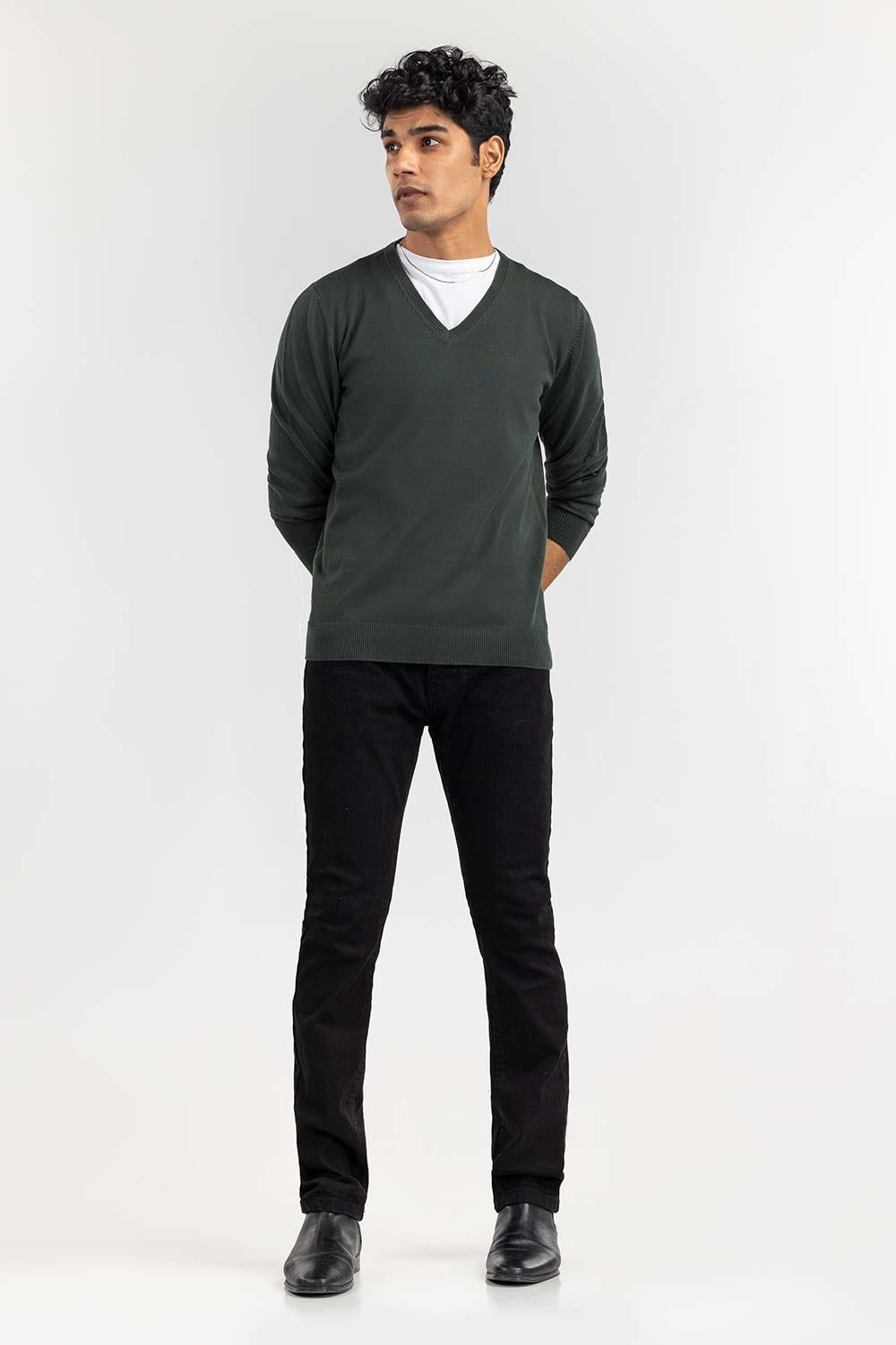Military Grey Basic V Neck Sweater SWT-BFSVN-22-009