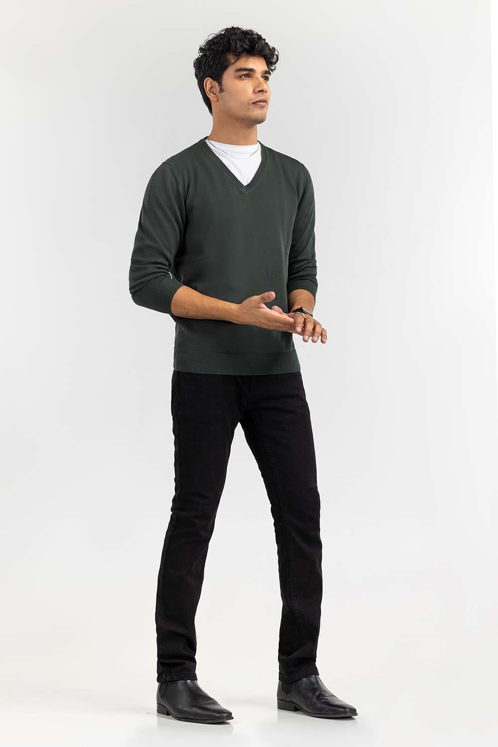 Military Grey Basic V Neck Sweater SWT-BFSVN-22-009