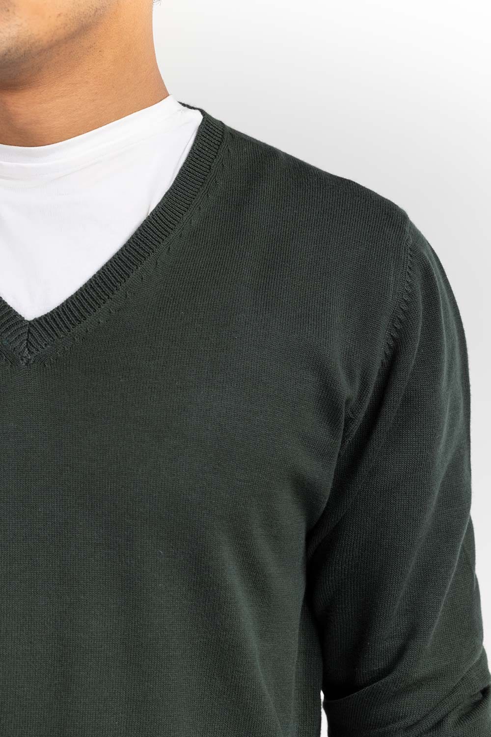 Military Grey Basic V Neck Sweater SWT-BFSVN-22-009
