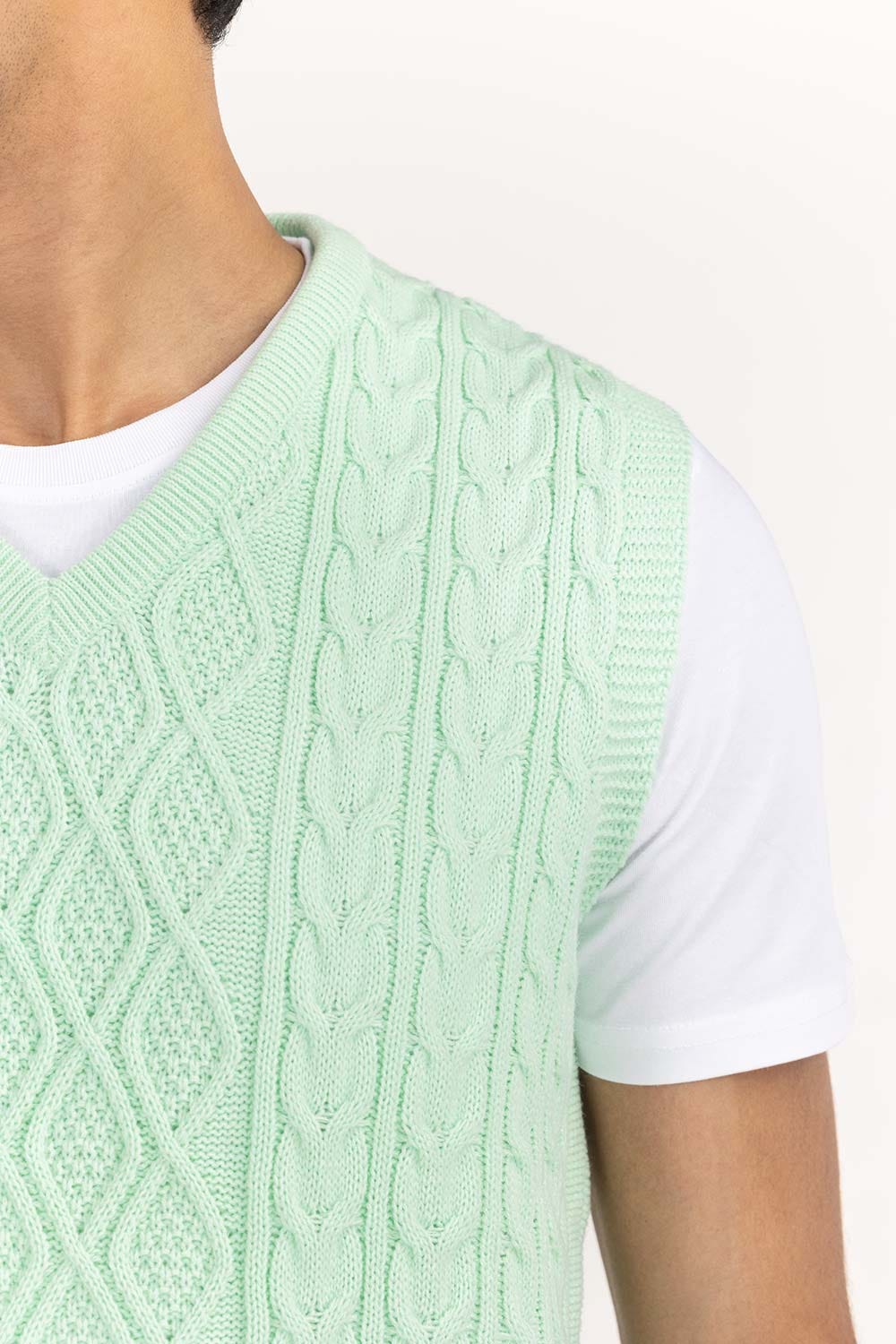 Mint Cabling SleeveLess Sweater SWT-FSLVN22-117-1