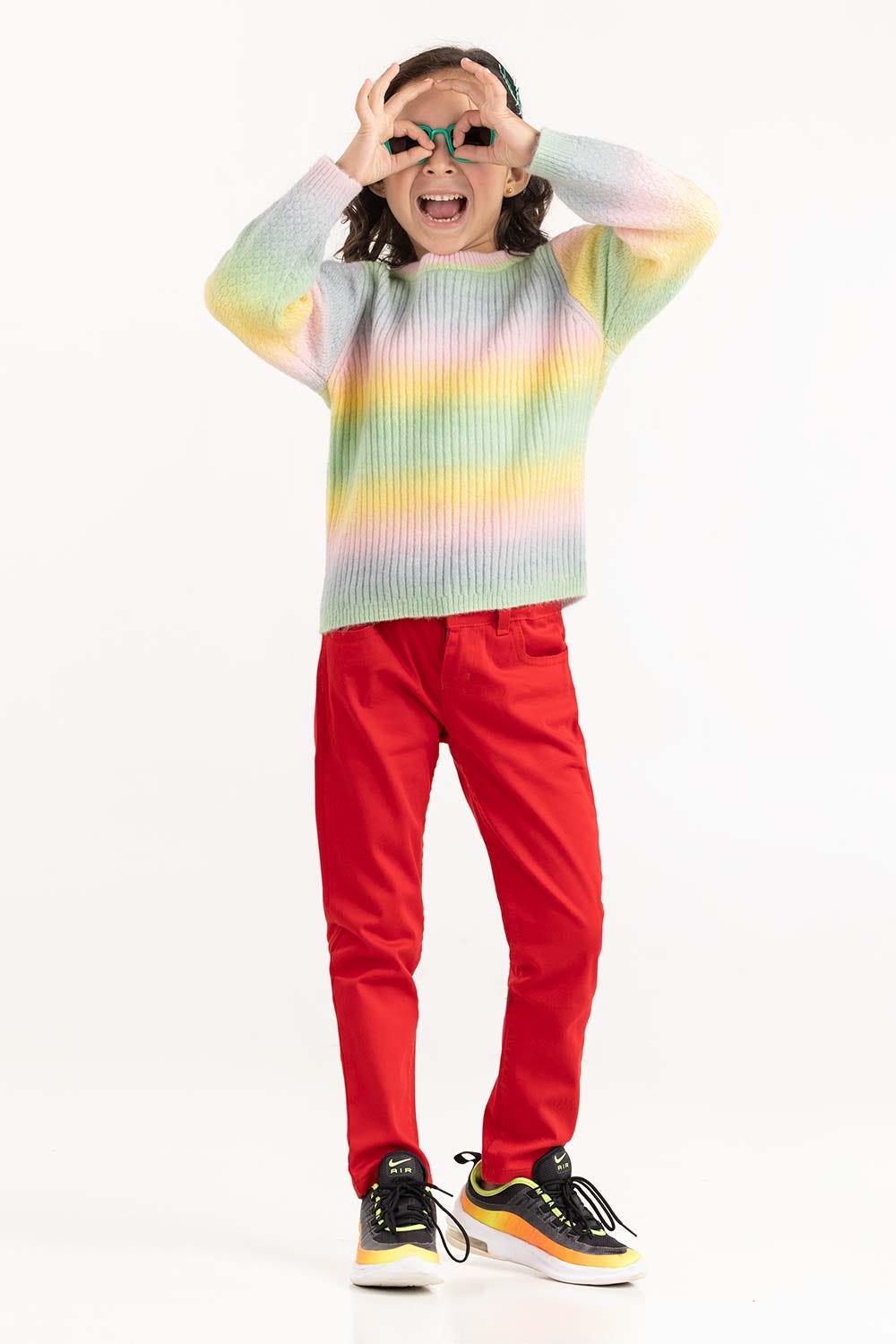 Toddler Girl Multi-Colored Knit Sweater With Crew Neck 224-611-012