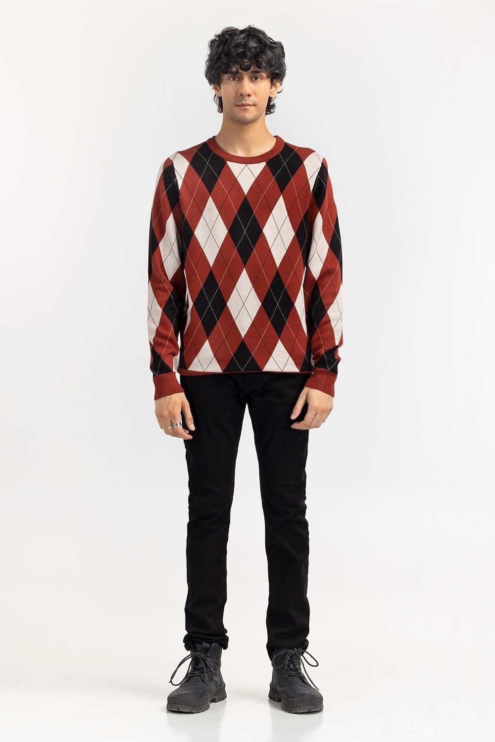 Multi Color Argyle Crew Neck Sweater SWT-FFSCN22-249