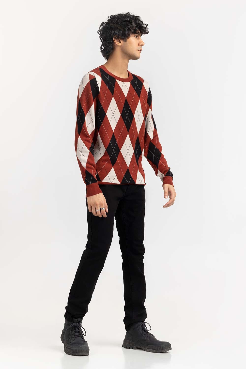 Multi Color Argyle Crew Neck Sweater SWT-FFSCN22-249