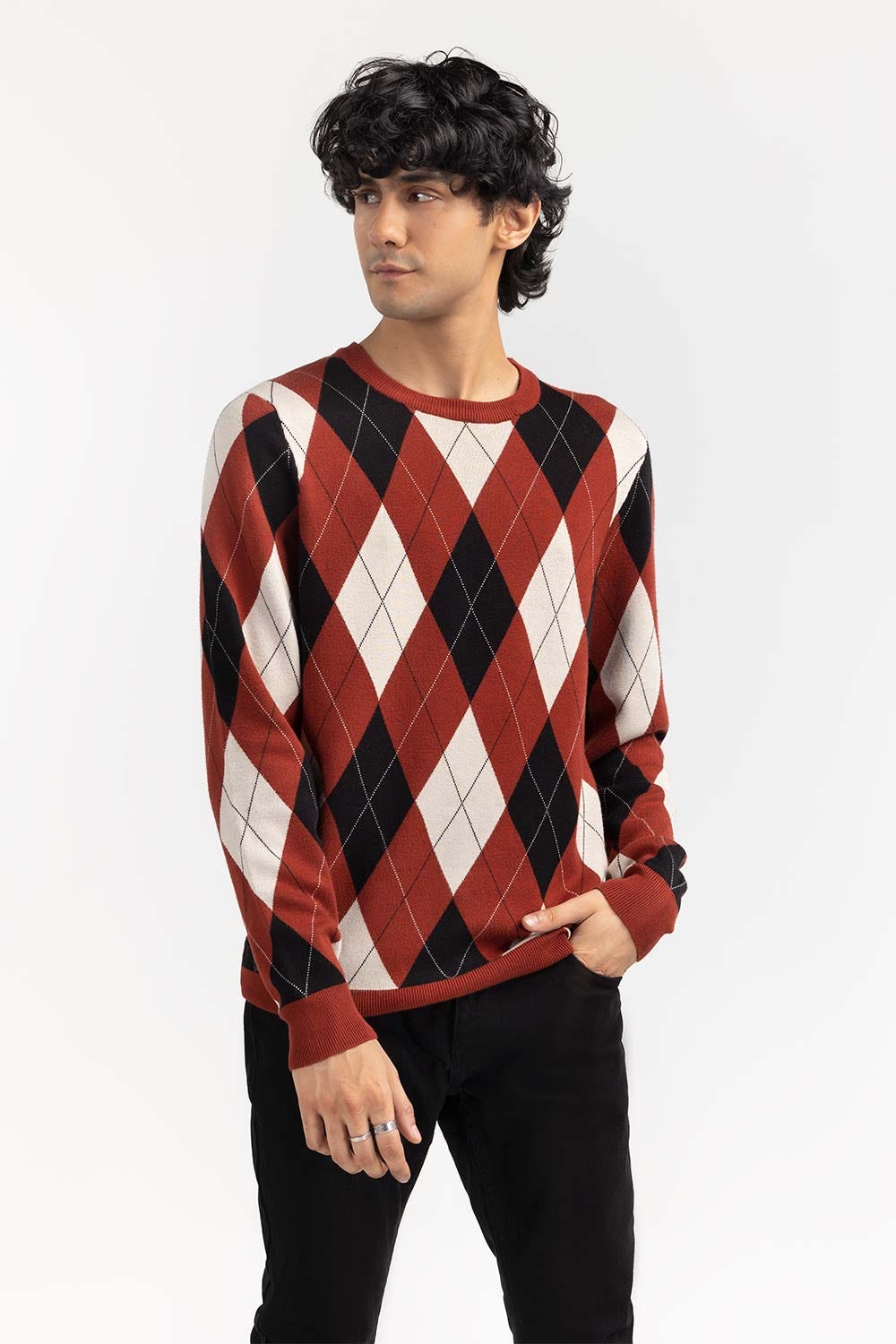 Multi Color Argyle Crew Neck Sweater SWT-FFSCN22-249