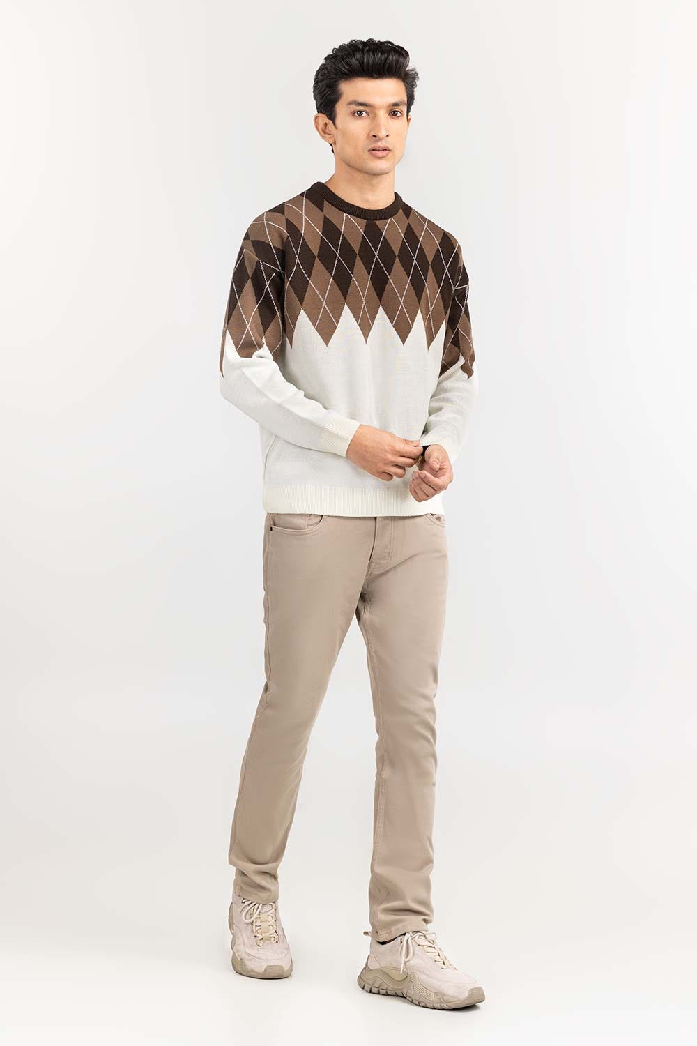 Multi Color Argyle Crew Neck Sweater SWT-FFSOS22-124