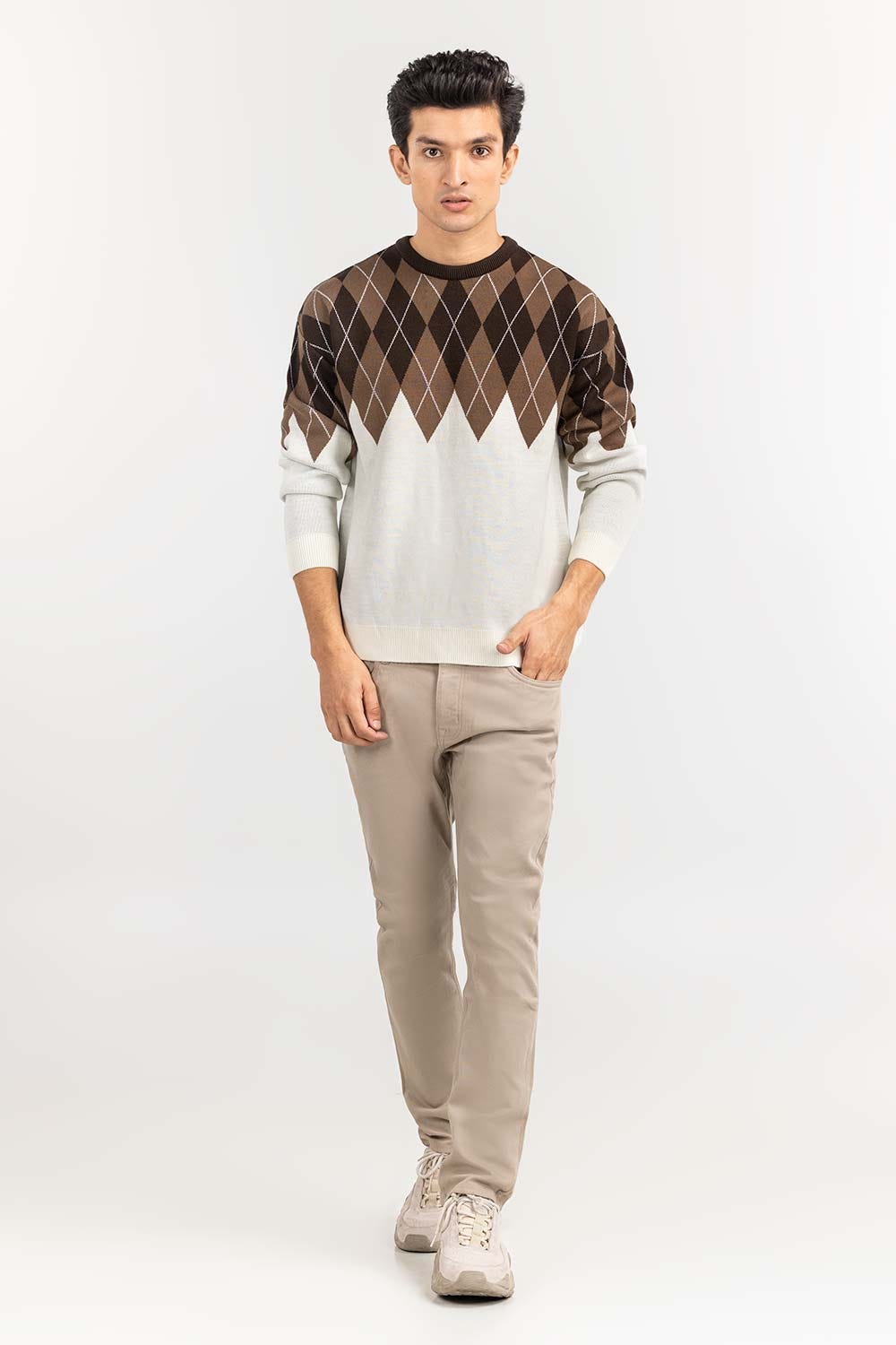 Multi Color Argyle Crew Neck Sweater SWT-FFSOS22-124