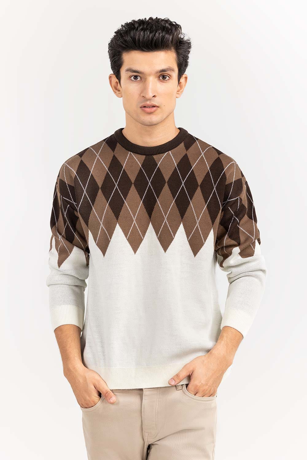 Multi Color Argyle Crew Neck Sweater SWT-FFSOS22-124