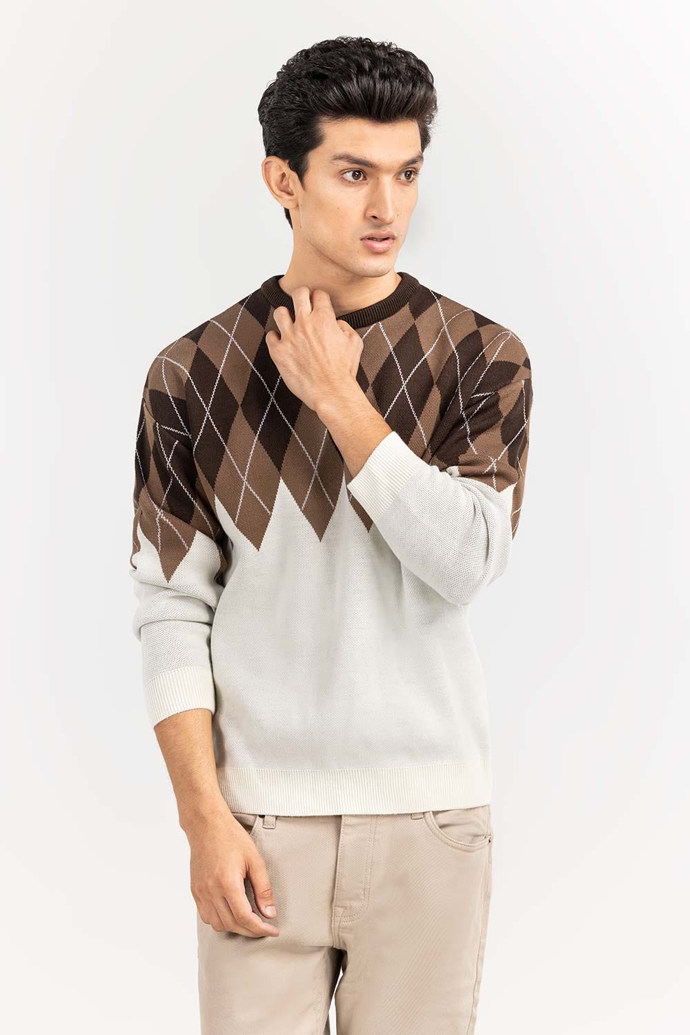 Multi Color Argyle Crew Neck Sweater SWT-FFSOS22-124