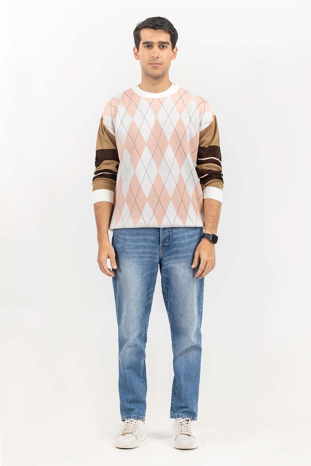 Multi Color Argyle Drop Shoulder Sweater SWT-FFSOS22-113