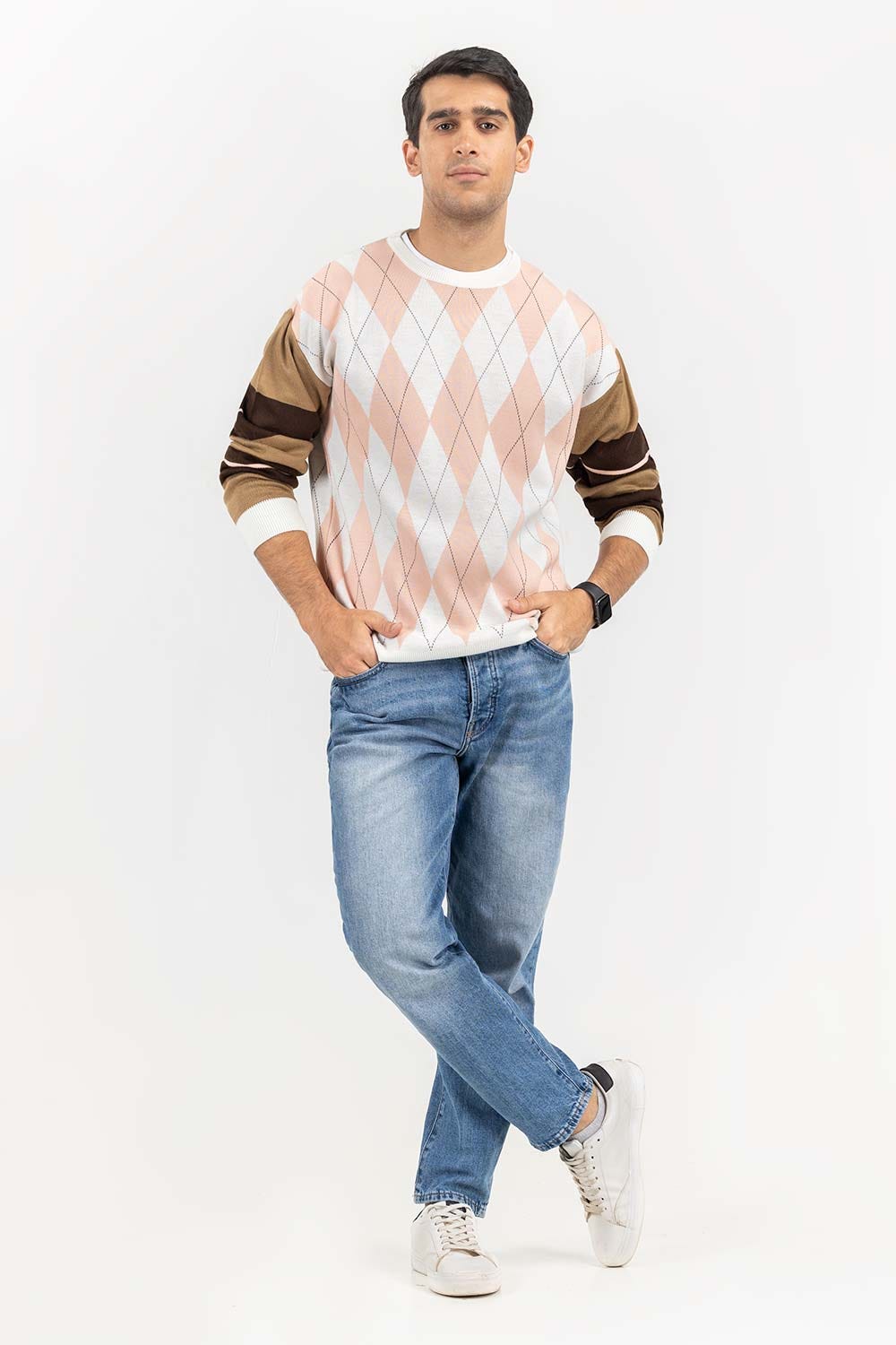 Multi Color Argyle Drop Shoulder Sweater SWT-FFSOS22-113