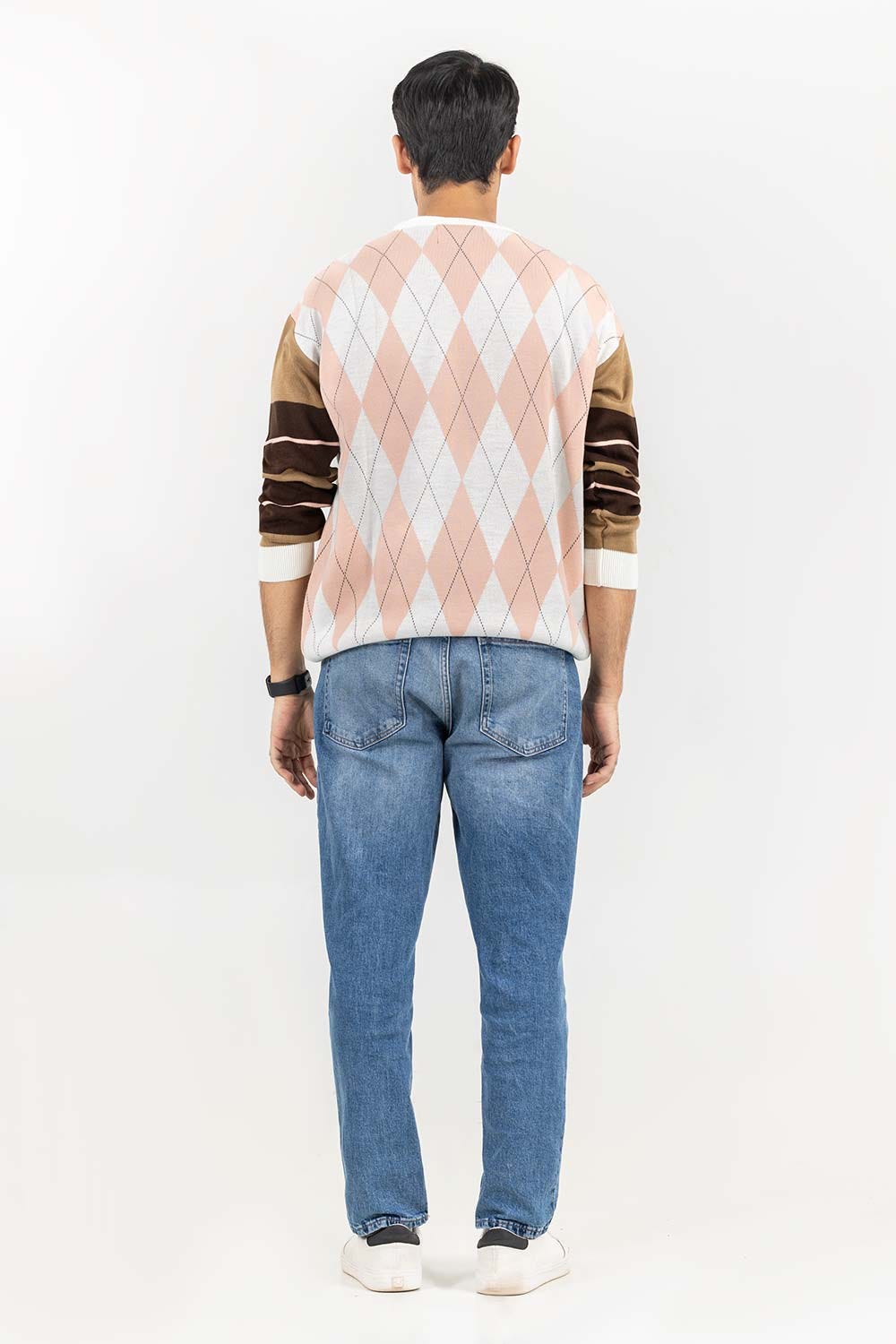 Multi Color Argyle Drop Shoulder Sweater SWT-FFSOS22-113