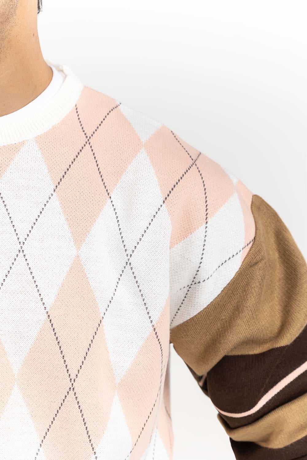 Multi Color Argyle Drop Shoulder Sweater SWT-FFSOS22-113