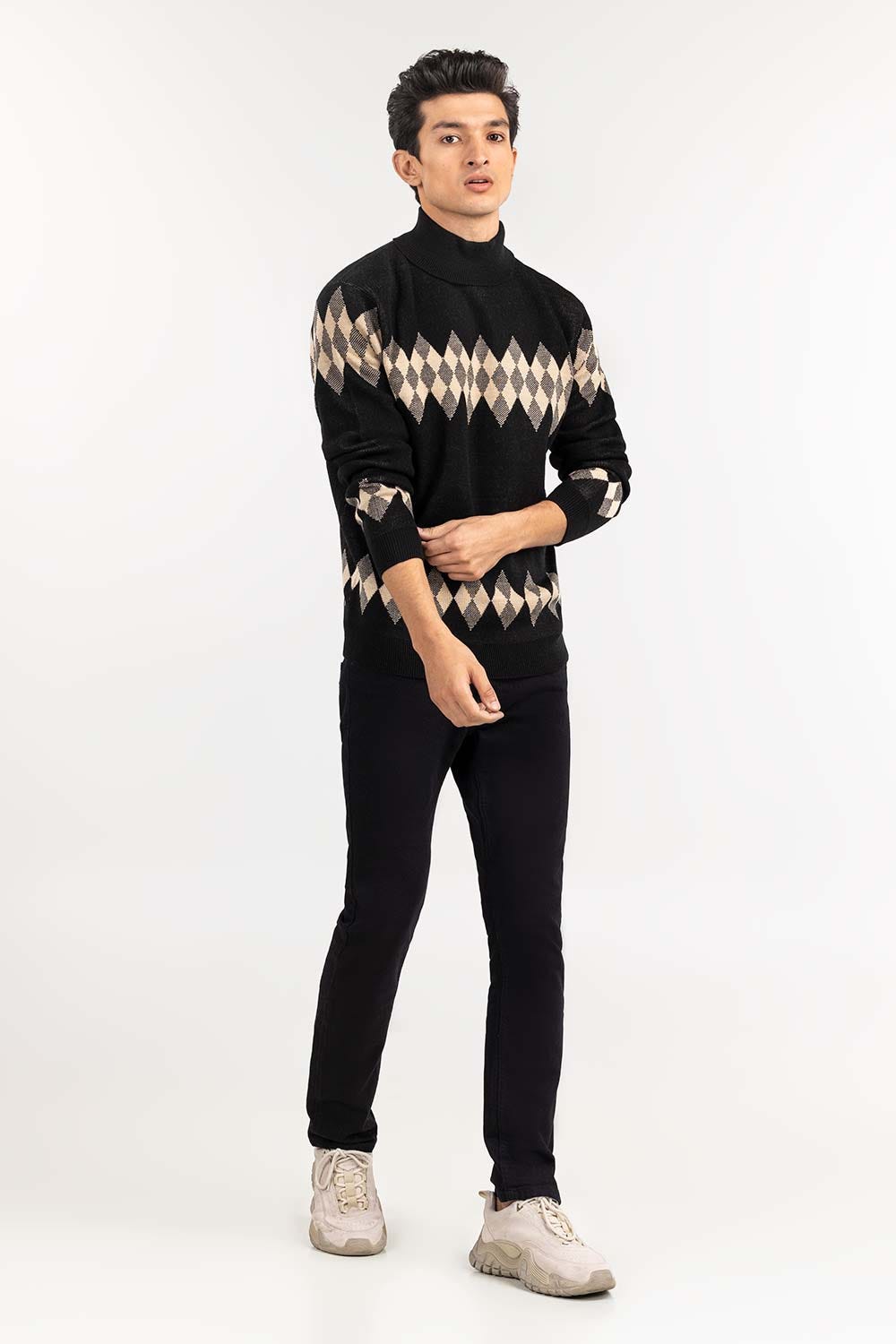 Multi Color Argyle High Neck Sweater SWT-FFSHN22-154