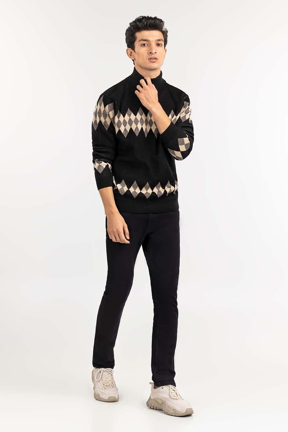 Multi Color Argyle High Neck Sweater SWT-FFSHN22-154