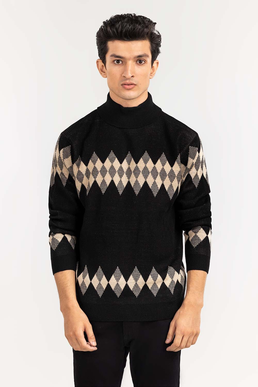 Multi Color Argyle High Neck Sweater SWT-FFSHN22-154