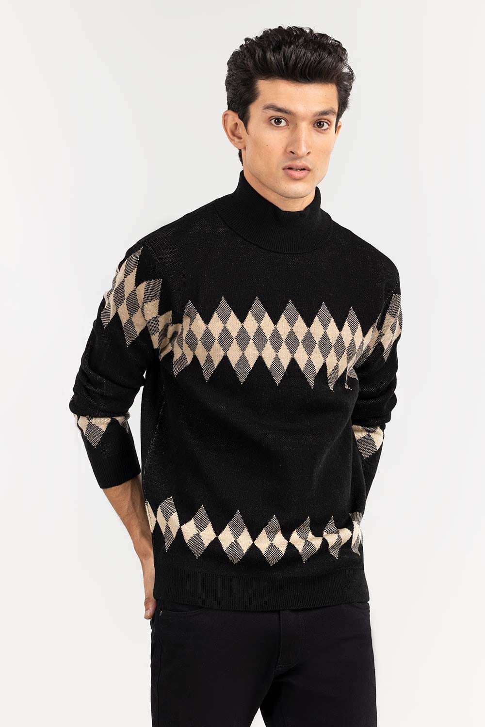 Multi Color Argyle High Neck Sweater SWT-FFSHN22-154