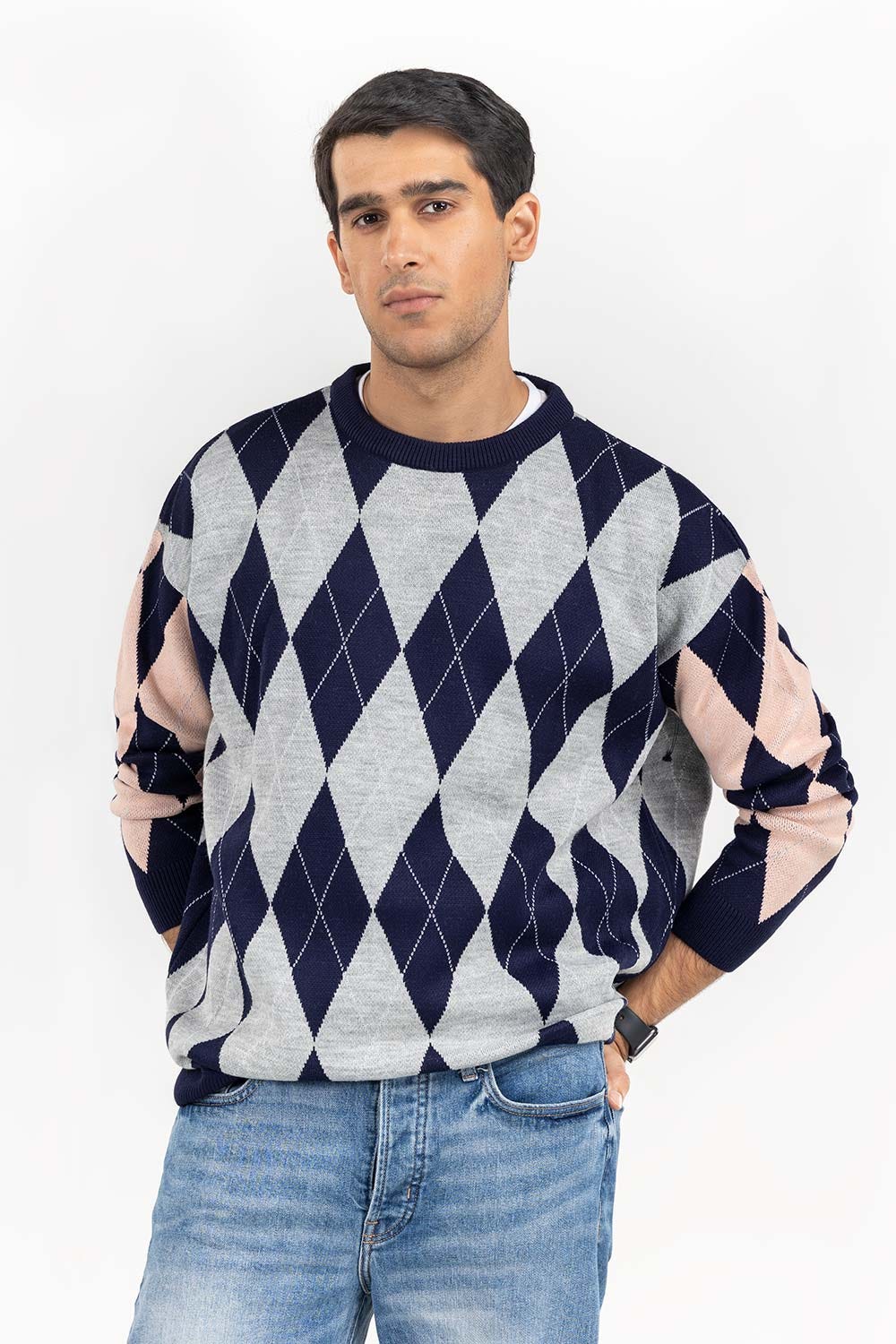 Multi Color Argyle Oversized Sweater SWT-FFSOS22-114