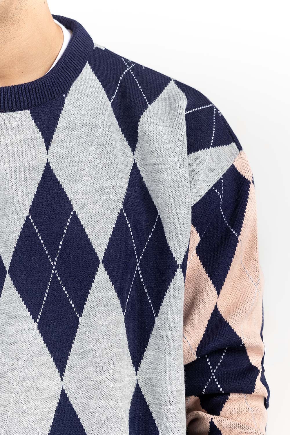 Multi Color Argyle Oversized Sweater SWT-FFSOS22-114