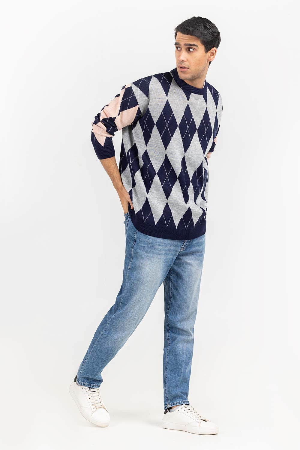 Multi Color Argyle Oversized Sweater SWT-FFSOS22-114