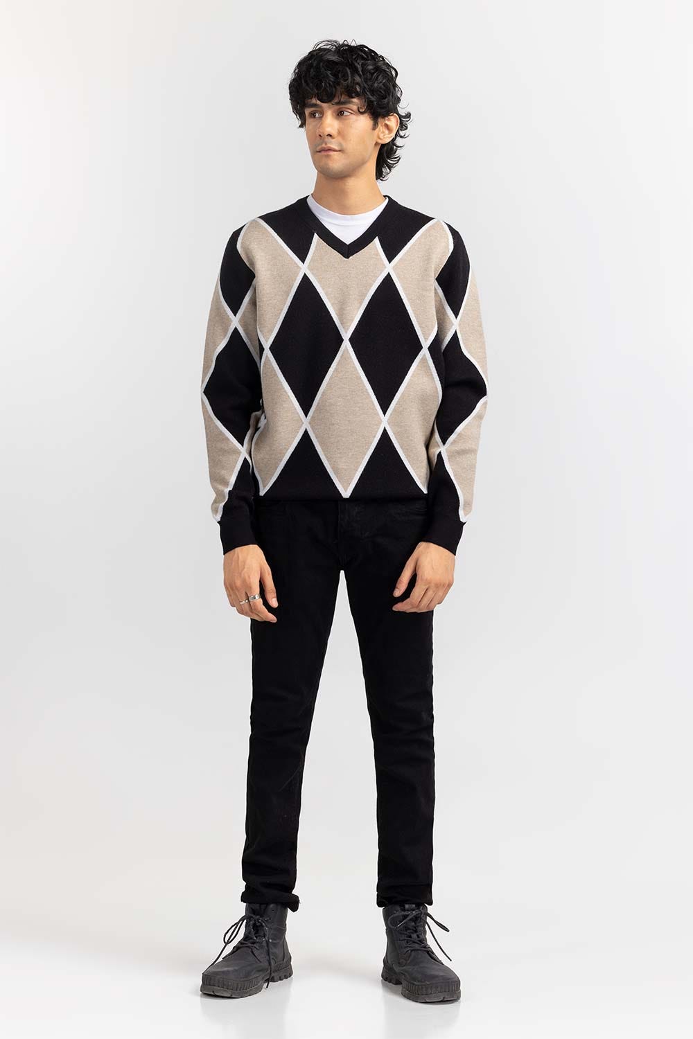 Multi Color Argyle V Neck Sweater SWT-FFSVN22-230