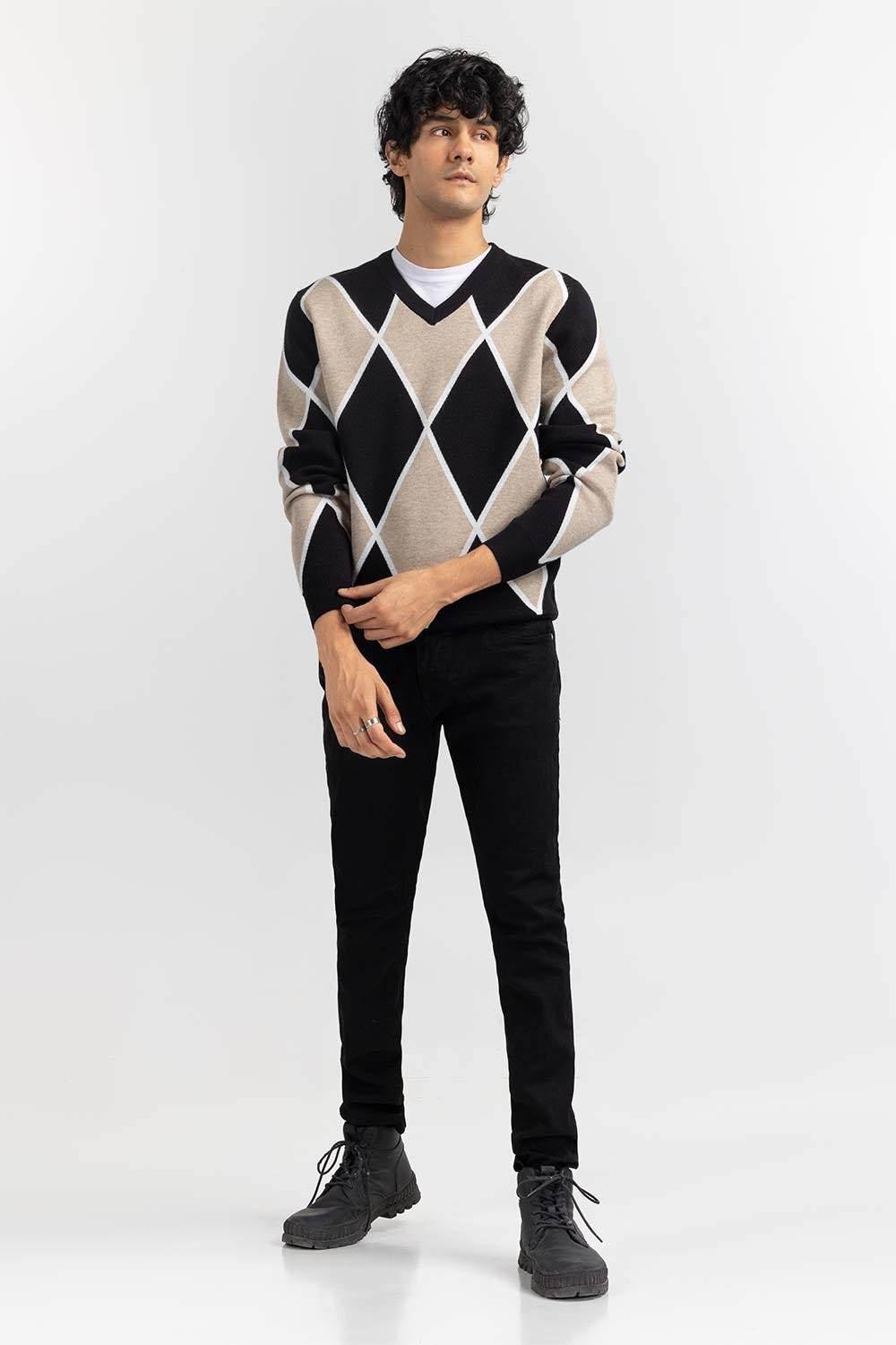 Multi Color Argyle V Neck Sweater SWT-FFSVN22-230