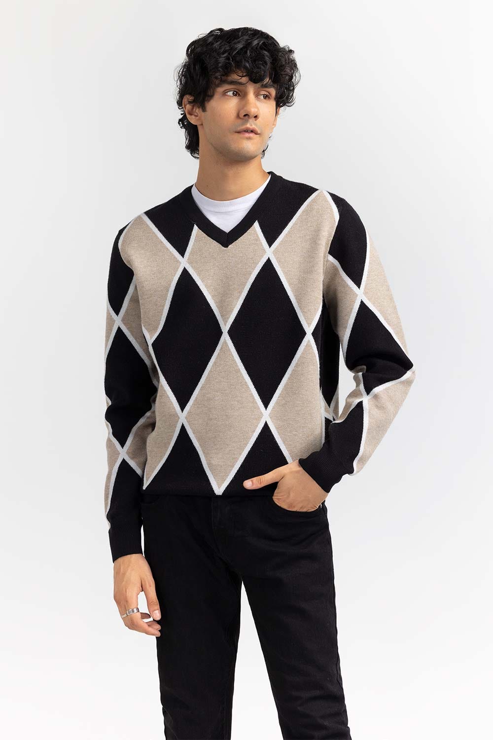Multi Color Argyle V Neck Sweater SWT-FFSVN22-230