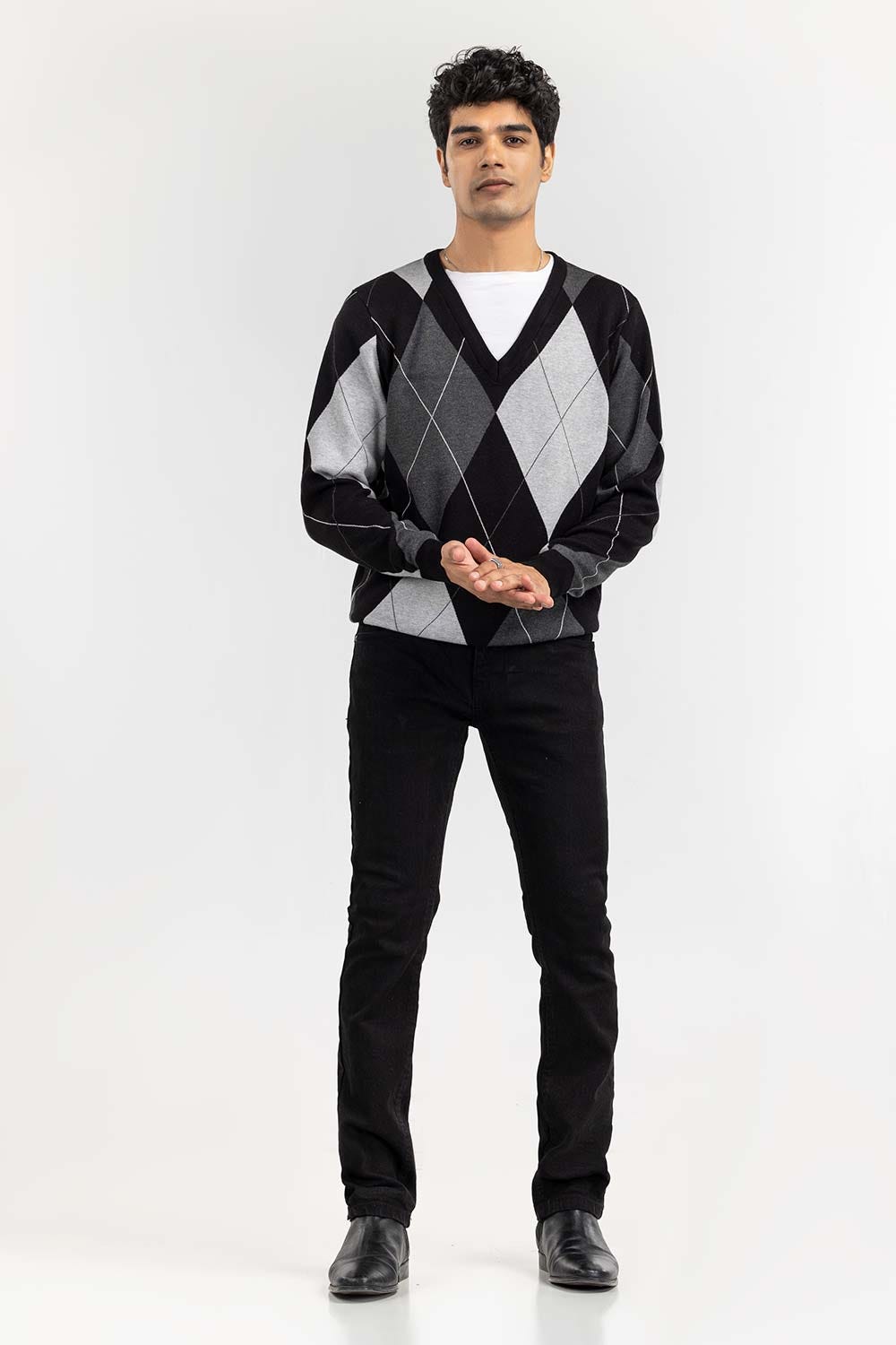 Multi Color Argyle V Neck Sweater SWT-FFSVN22-244