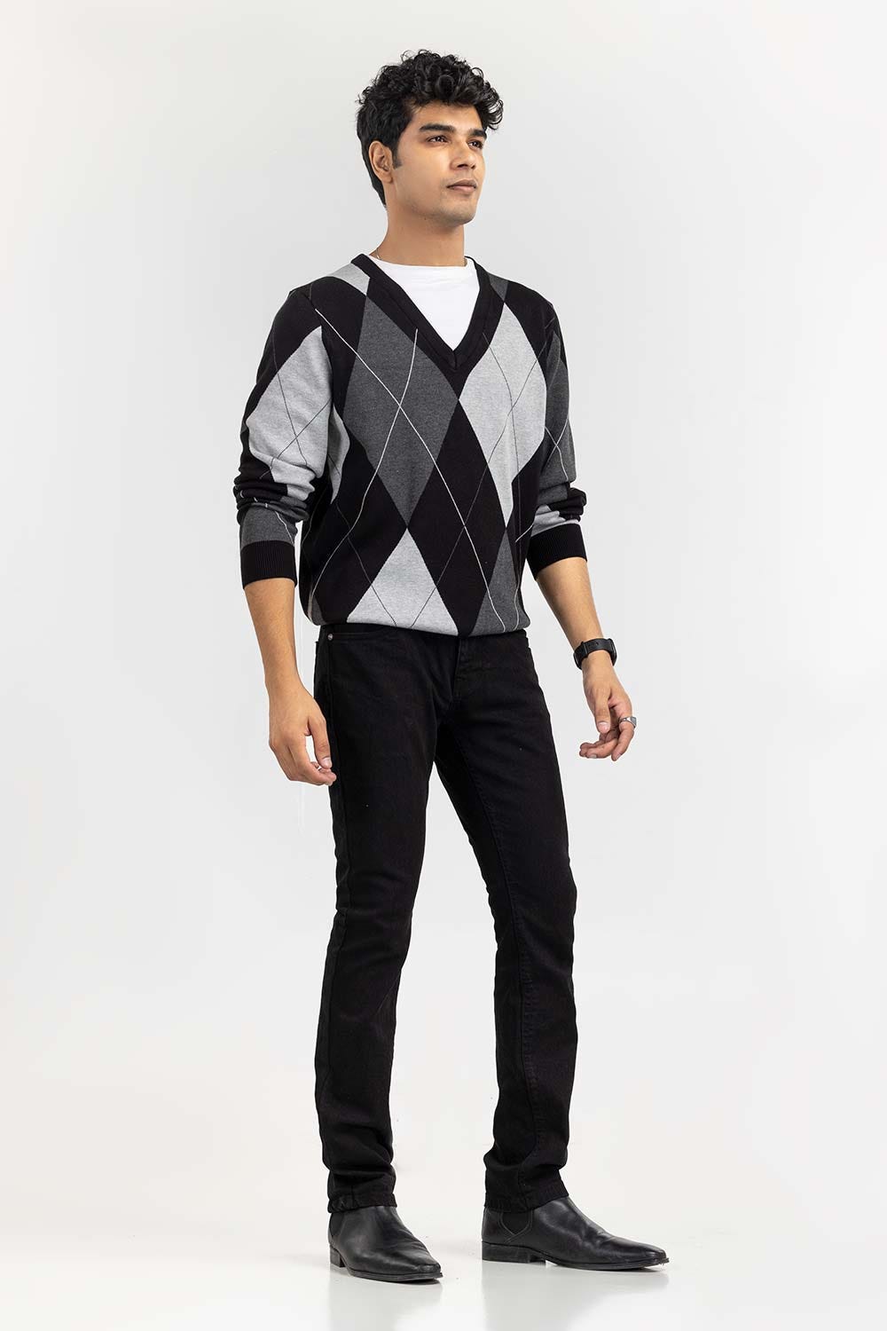 Multi Color Argyle V Neck Sweater SWT-FFSVN22-244