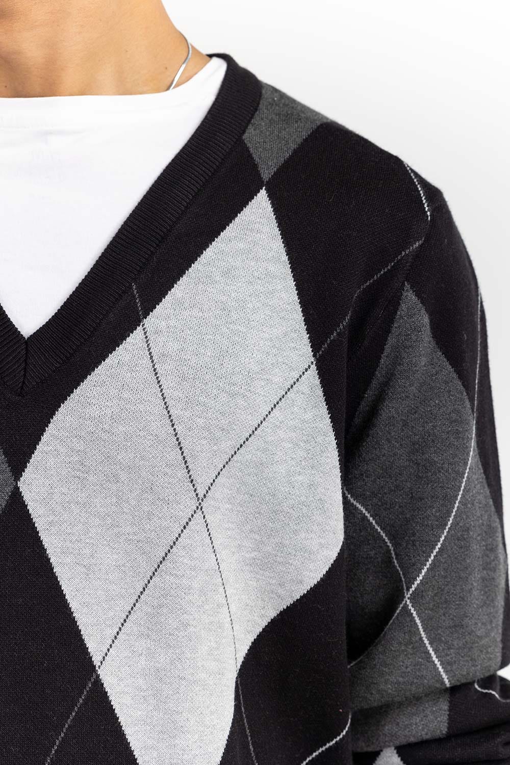 Multi Color Argyle V Neck Sweater SWT-FFSVN22-244