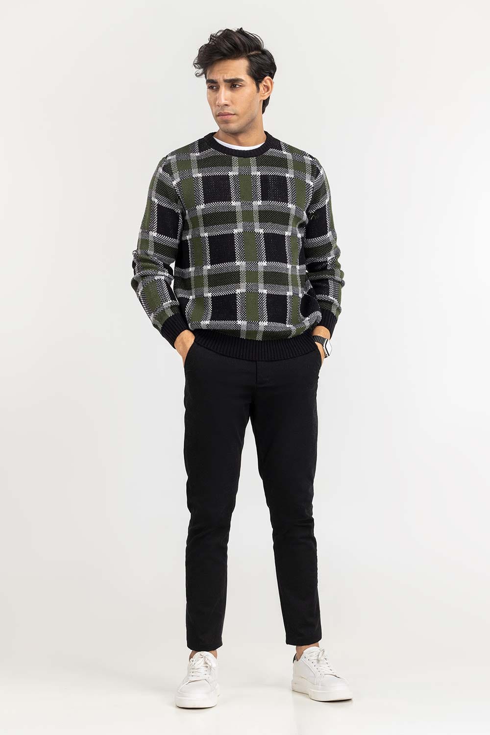 Multi Color Checkered Crew Neck Sweater SWT-FFSCN22-198