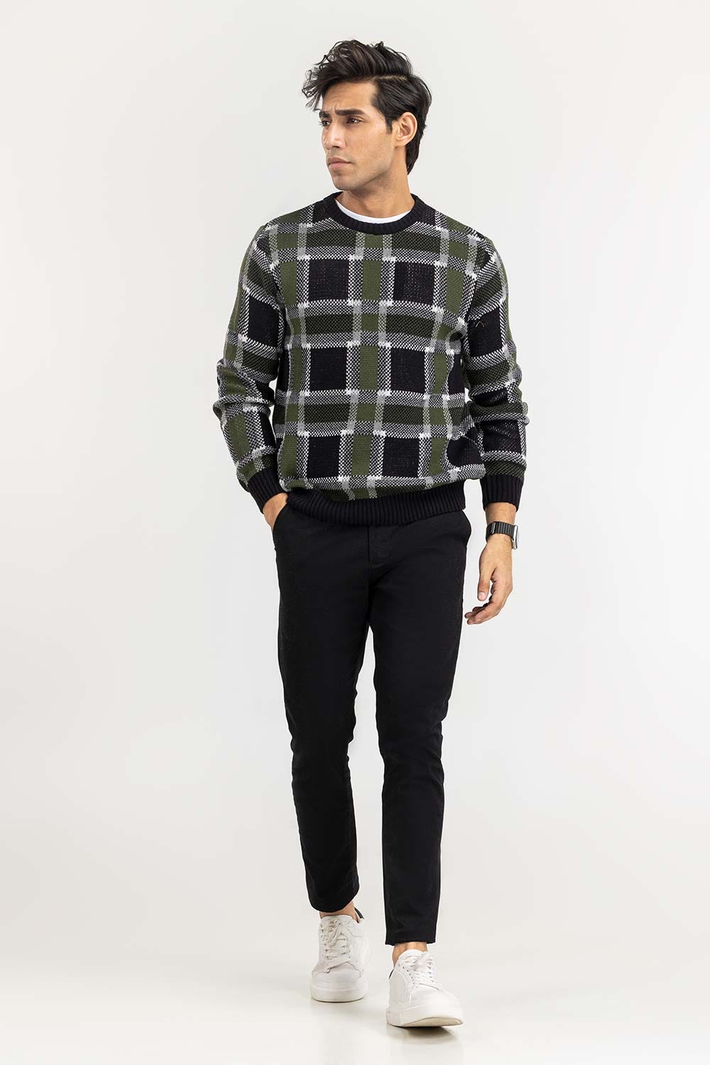 Multi Color Checkered Crew Neck Sweater SWT-FFSCN22-198