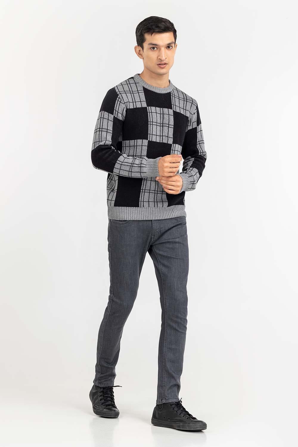 Multi Color Checkered Crew Neck Sweater SWT-FFSCN22-215