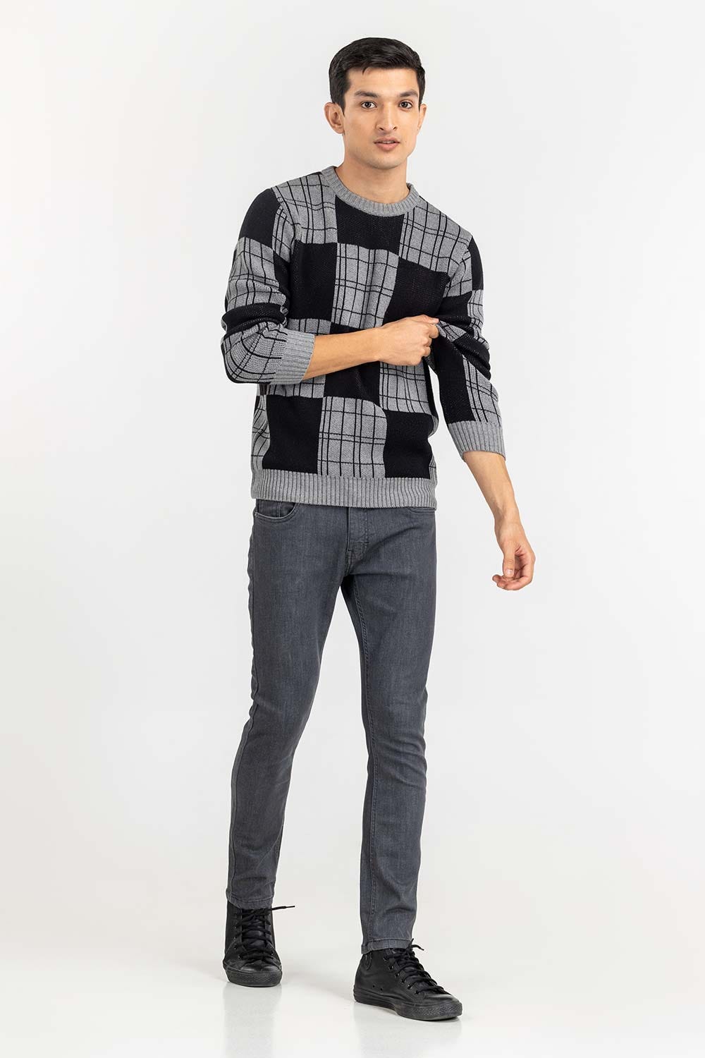 Multi Color Checkered Crew Neck Sweater SWT-FFSCN22-215
